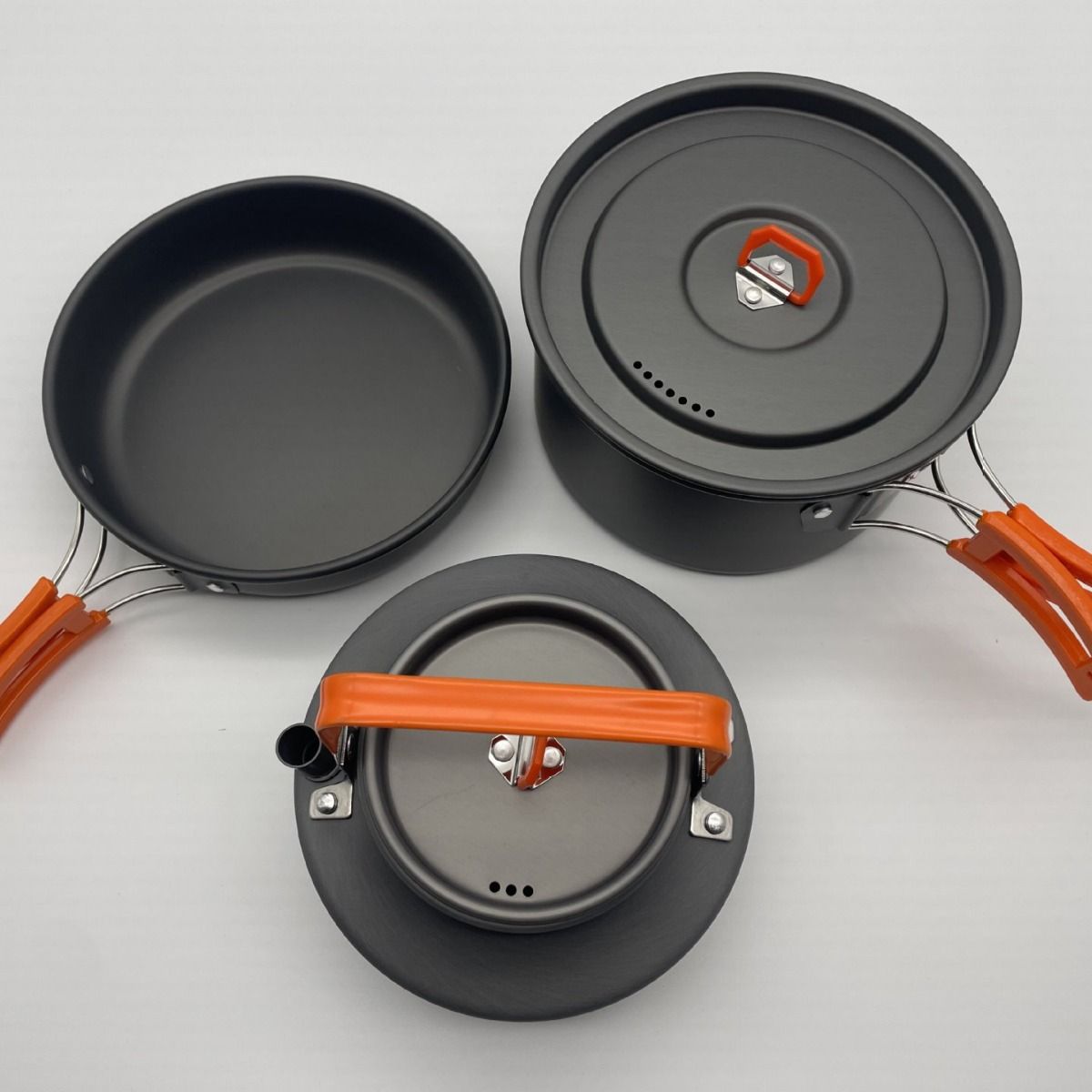 Upgraded Outdoor Camping 2-3 Person Cookset with Teapot Combination Hard-Anodized Aluminum Pot Portable Cookware Set