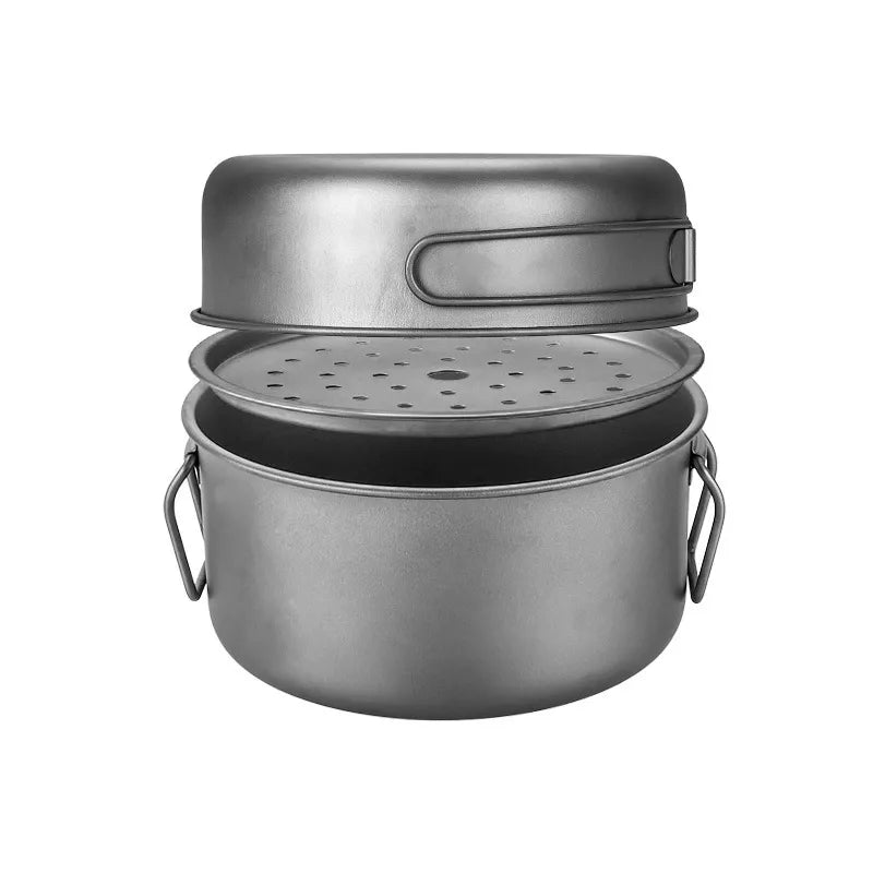 Bộ đồ nấu ăn ngoài trời bằng titan nguyên chất, chảo rán, dụng cụ nấu ăn cắm trại, có thể gấp gọn, nhẹ, nồi nấu súp, di động