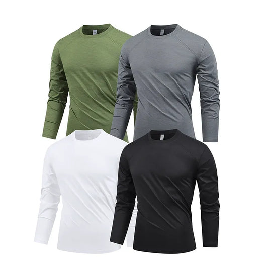Outdoor Sunscreen Moisture-Wicking Round Collar Long-Sleeve T-Shirt for Men - 2025 Spring/Summer Running/Sports Fitness Top