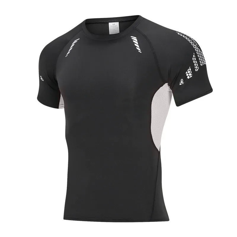 Men's High-Elastic Quick-Drying Long/Short Sleeve Sports Tight - Basketball, Soccer, Fitness Cycling Base Layer White Sweat-Absorbent T-Shirt