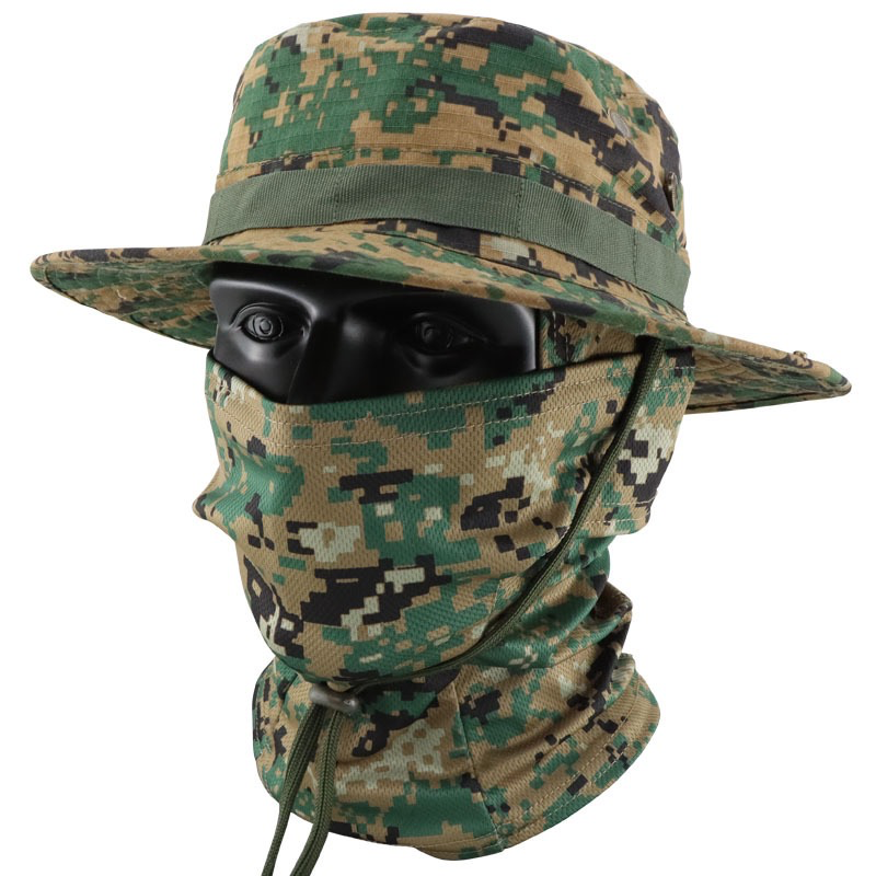 Camouflage Tactical Bucket Hat Set Multi-Function Outdoor Fishing Hat Fisherman's Hat UV Protection Breathable Round-Edged Hat Men