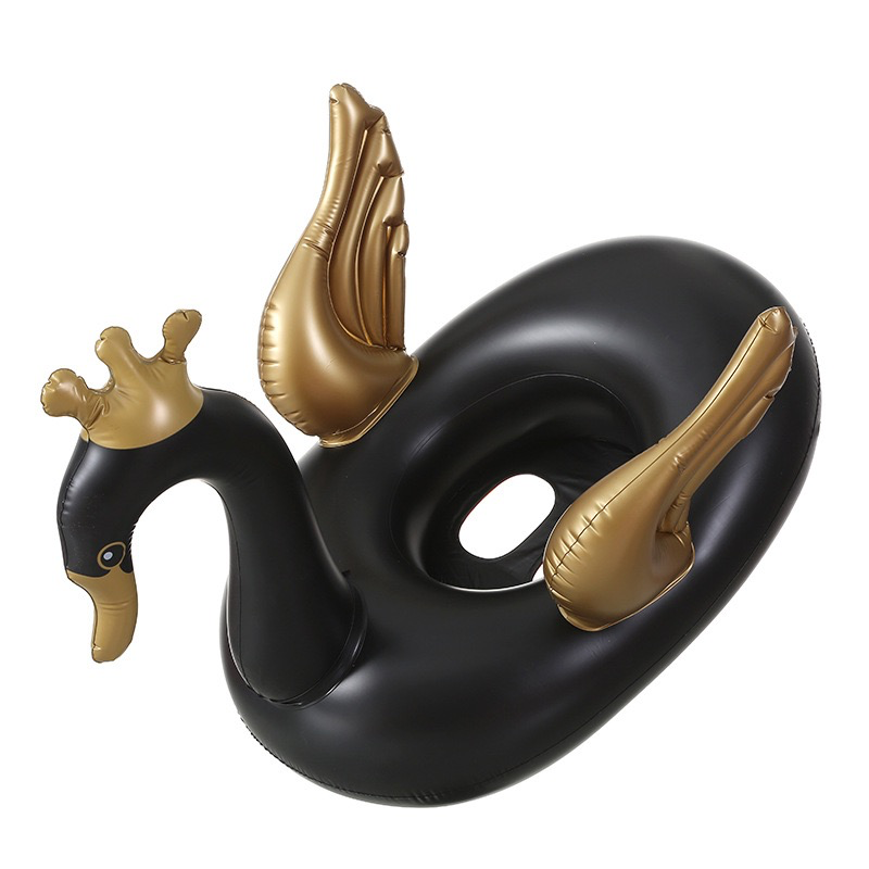 New Eco-Friendly Thickened PVC Black Gold Goose Inflatable Swimming Ring - Baby Seat Ring, Cute Creative Plastic Outdoor Water