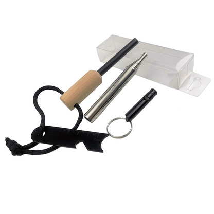 New Outdoor Stainless Steel Blower Flint - Survival Whistle Set, Portable Telescopic Blower Fire Starter Camping Equipment