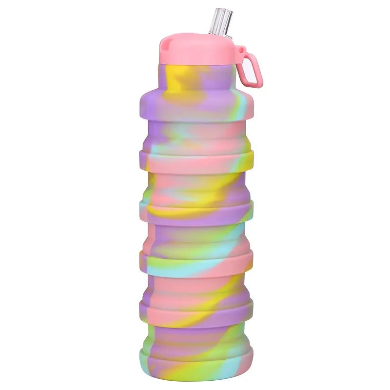 Platinum Silicone Sports Outdoor Foldable Water Bottle with Creative Spout Lid Retractable Cup Travel Bottle