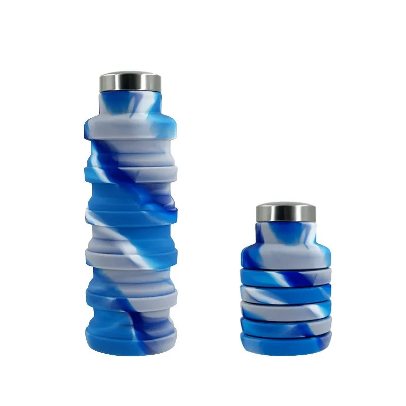 Platinum Silicone Sports Outdoor Foldable Water Bottle with Creative Spout Lid Retractable Cup Travel Bottle