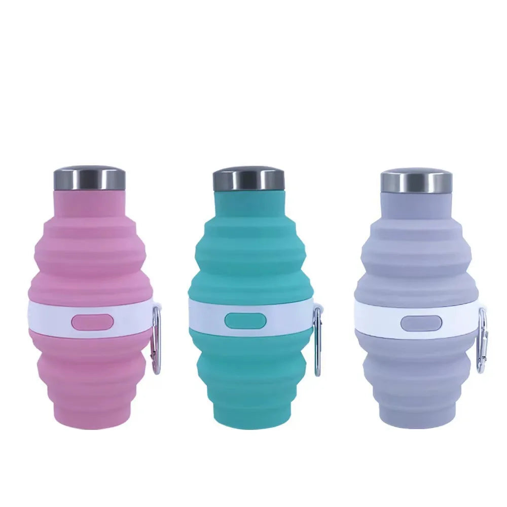 Silicone Folding Water Bottle 475ml Outdoor Sports Retractable Portable Flask New Cross-Border Gift Travel Cup