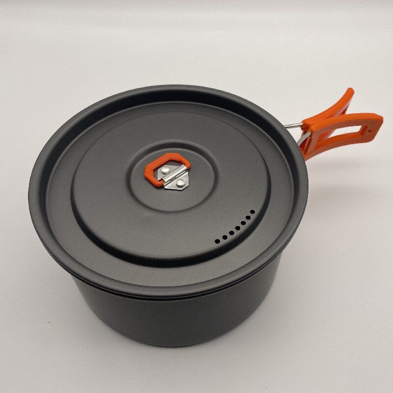 Upgraded Outdoor Camping 2-3 Person Cookset with Teapot Combination Hard-Anodized Aluminum Pot Portable Cookware Set