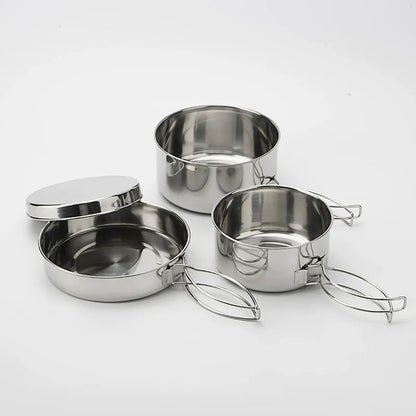 Outdoor Stainless Steel Cookset 4-Piece Set Portable Picnic Camping Pot Foldable Combination Cookware Set